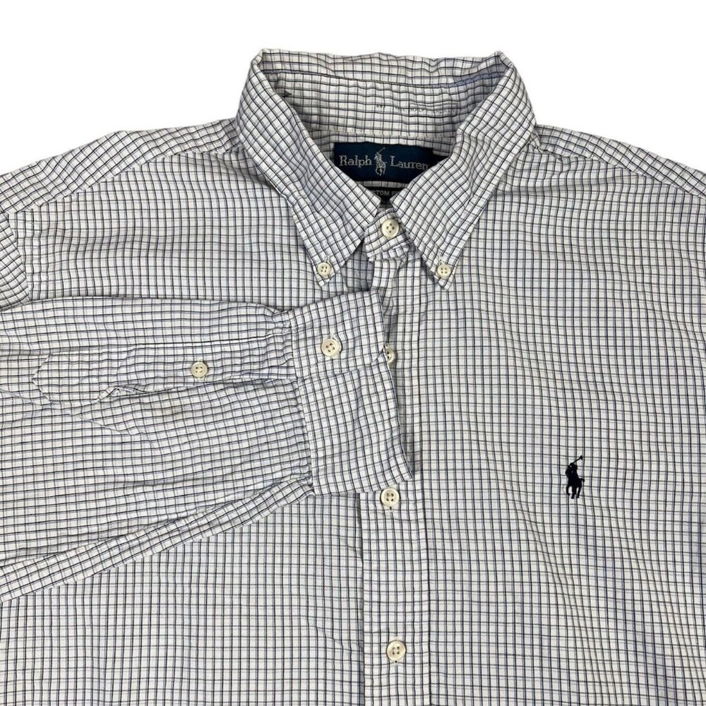 Ralph Lauren Mens Button Down Shirt Size XL Custom Fit Blue White‎ Blk Pony Logo